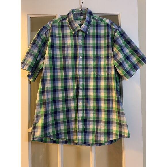 Southern Pines plaid green and blue collared short sleeve collared shirt mens MD - Picture 1 of 4